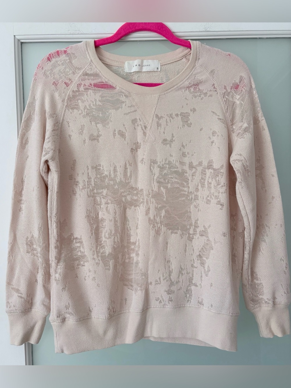 IRO Jeans Garence Distressed Sweatshirt Beige Abstract Print Size S